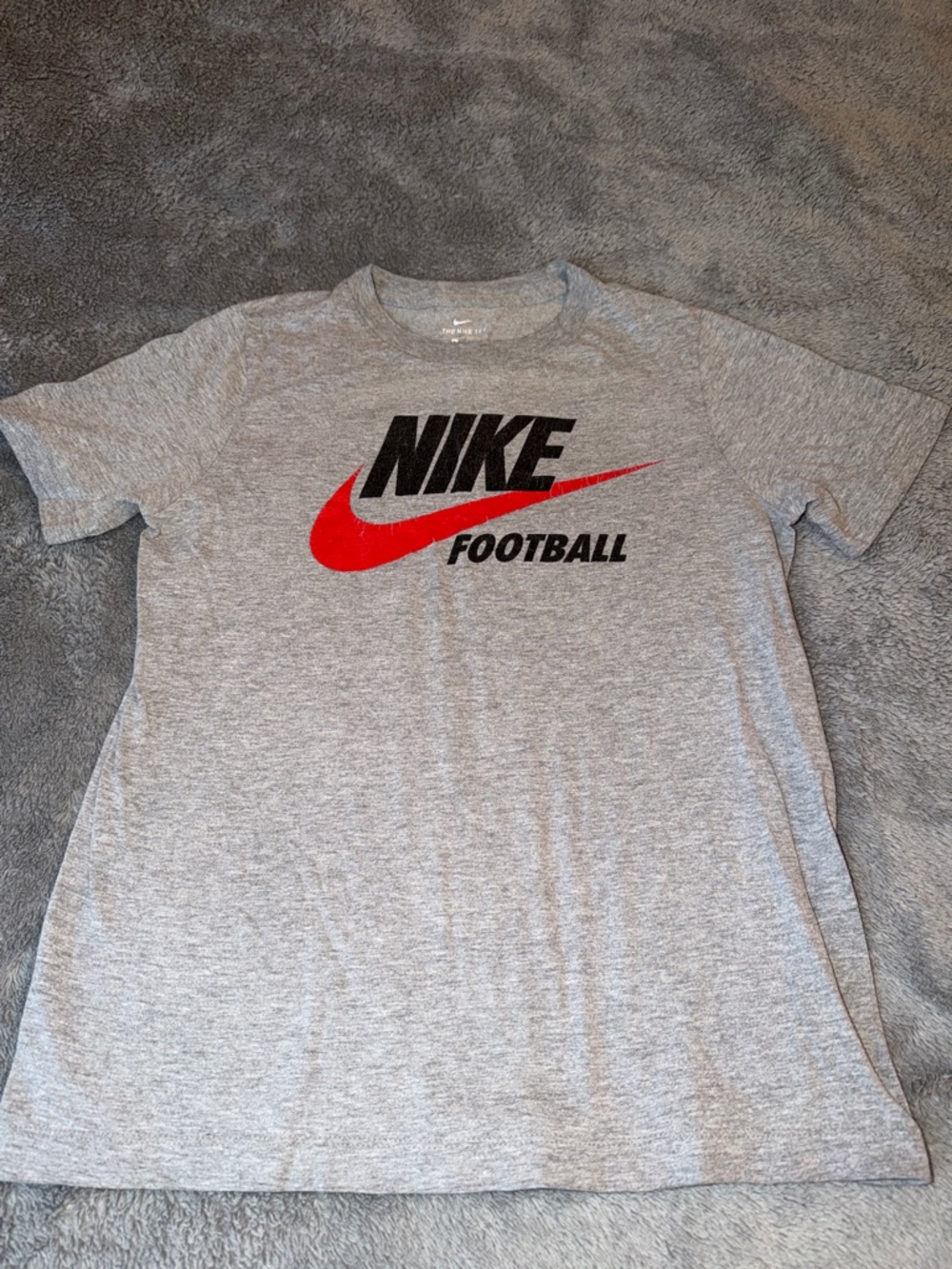 Nike Football Gray T-Shirt with Red Swoosh and Black Logo